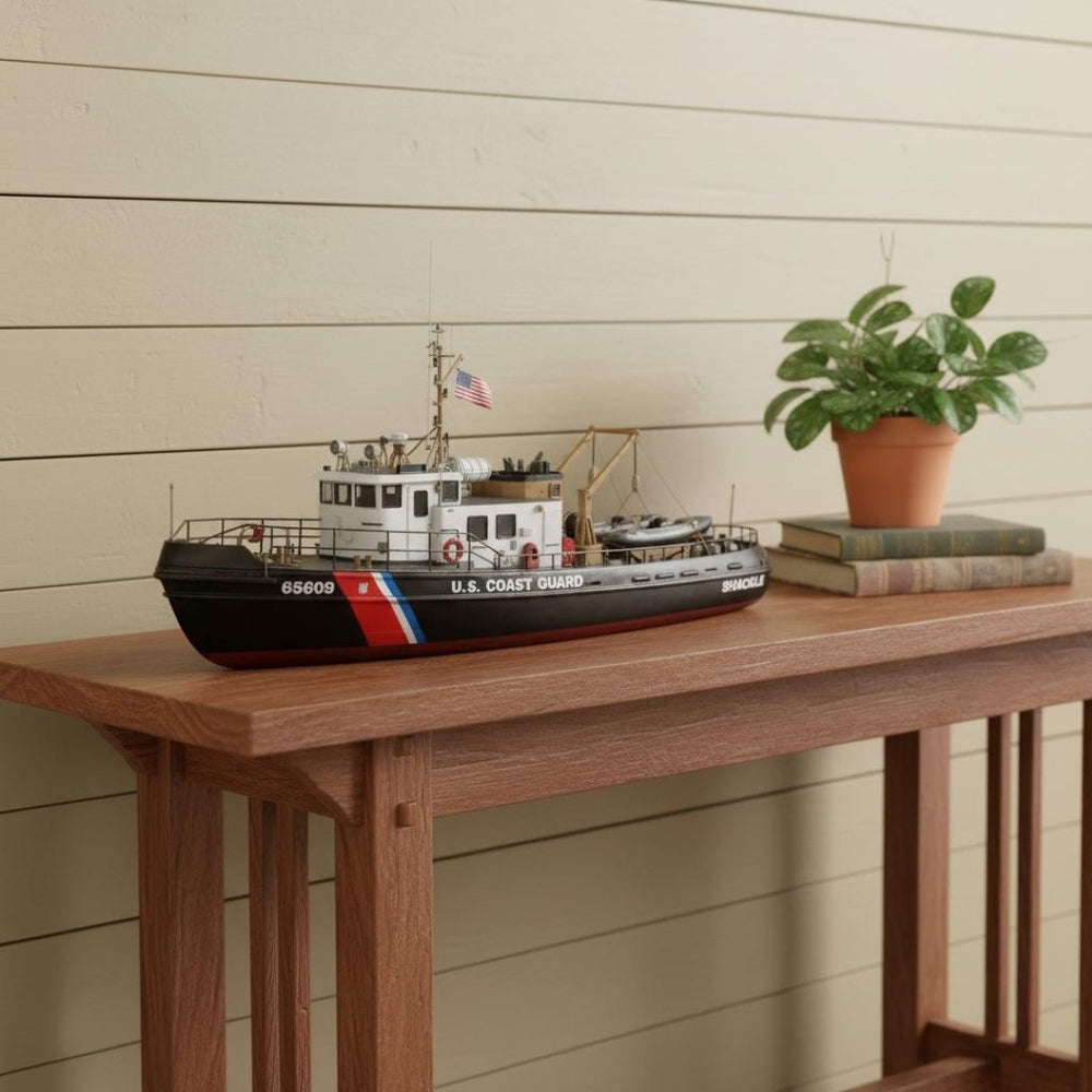 HomeRoots 10" Hand-Painted Wooden Model Boat - Vintage Coastal Charm for Home Décor and Gift Ideas 624421