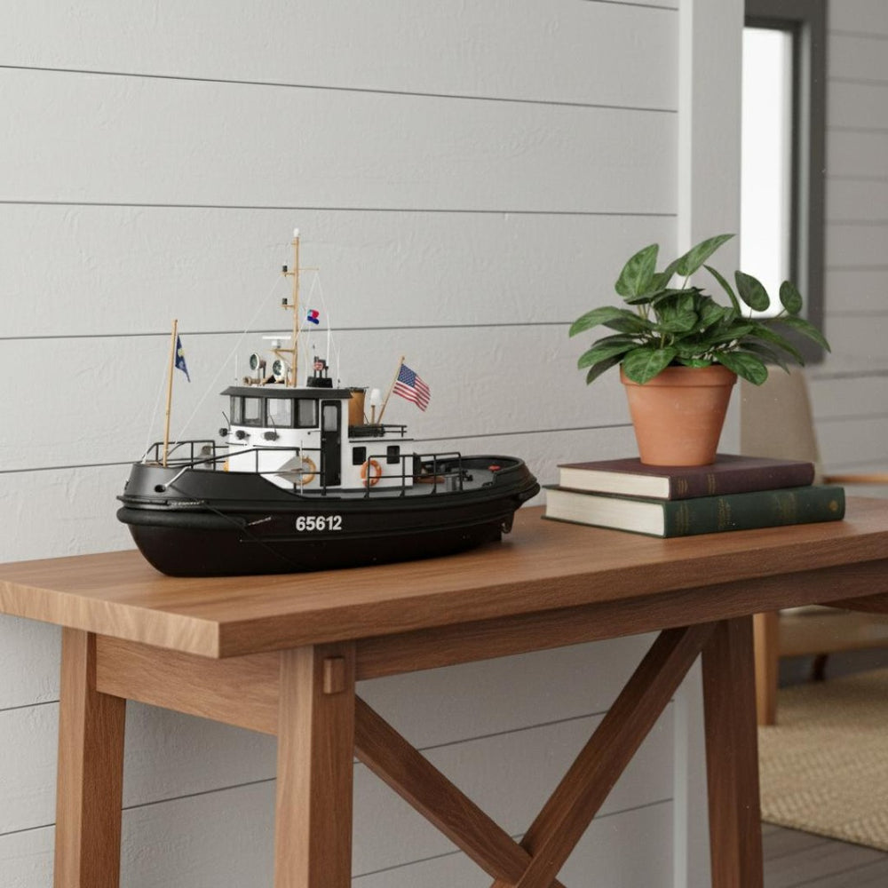 HomeRoots 10" Hand-Painted Wooden Model Boat – Vintage Nautical Décor for Home, Tabletop, or Personalized Gift 624424
