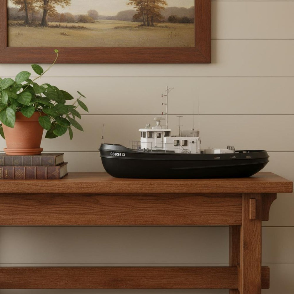 HomeRoots 10" Hand-Painted Vintage Nautical Model Boat - Unique Wooden Tabletop Decor for Coastal Charm 624425