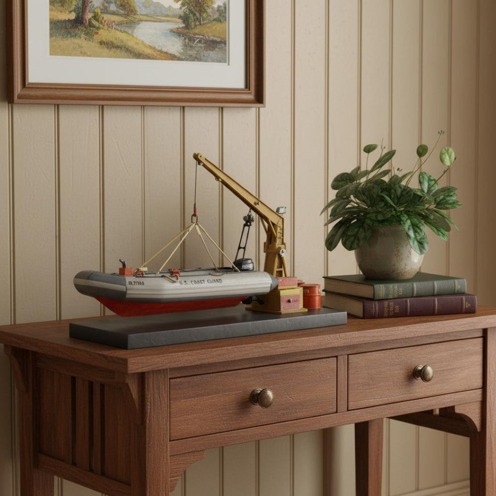HomeRoots 10" Hand-Painted Wooden Model Boat - Vintage Nautical Décor for Home, Office, or Cottage Charm 624427