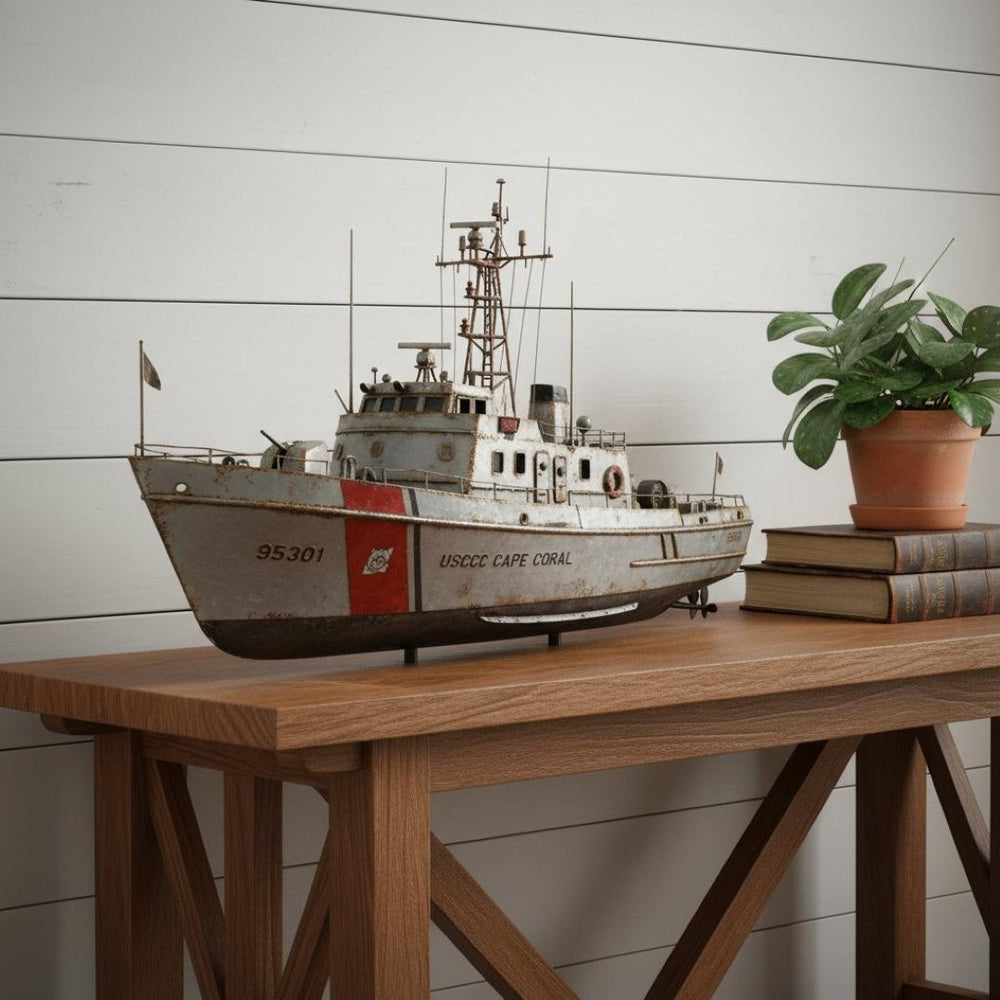 HomeRoots 10" Hand-Painted Wooden Model Boat – Vintage Nautical Decor for Home, Office, and Gift Giving 624445