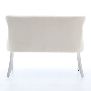 English Elm Velvet Wingback Dining Bench Tufted Two Seat Mid Century Modern Brushed Steel Base Beige W1143P406980