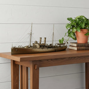 HomeRoots 10" Unfinished Wood Hand-Painted Model Boat – Nautical Décor for Tables, Unique Gift Idea & Artisanal Charm 624458