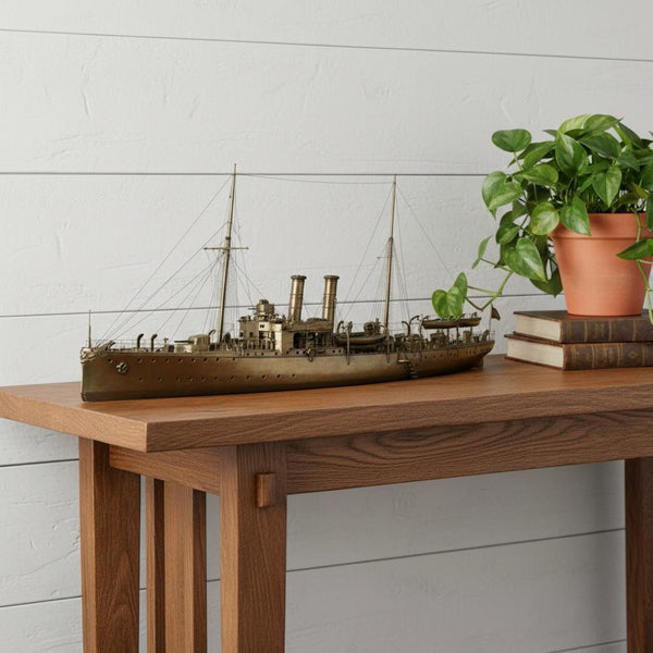 HomeRoots 10" Unfinished Wood Hand-Painted Model Boat – Nautical Décor for Tables, Unique Gift Idea & Artisanal Charm 624458