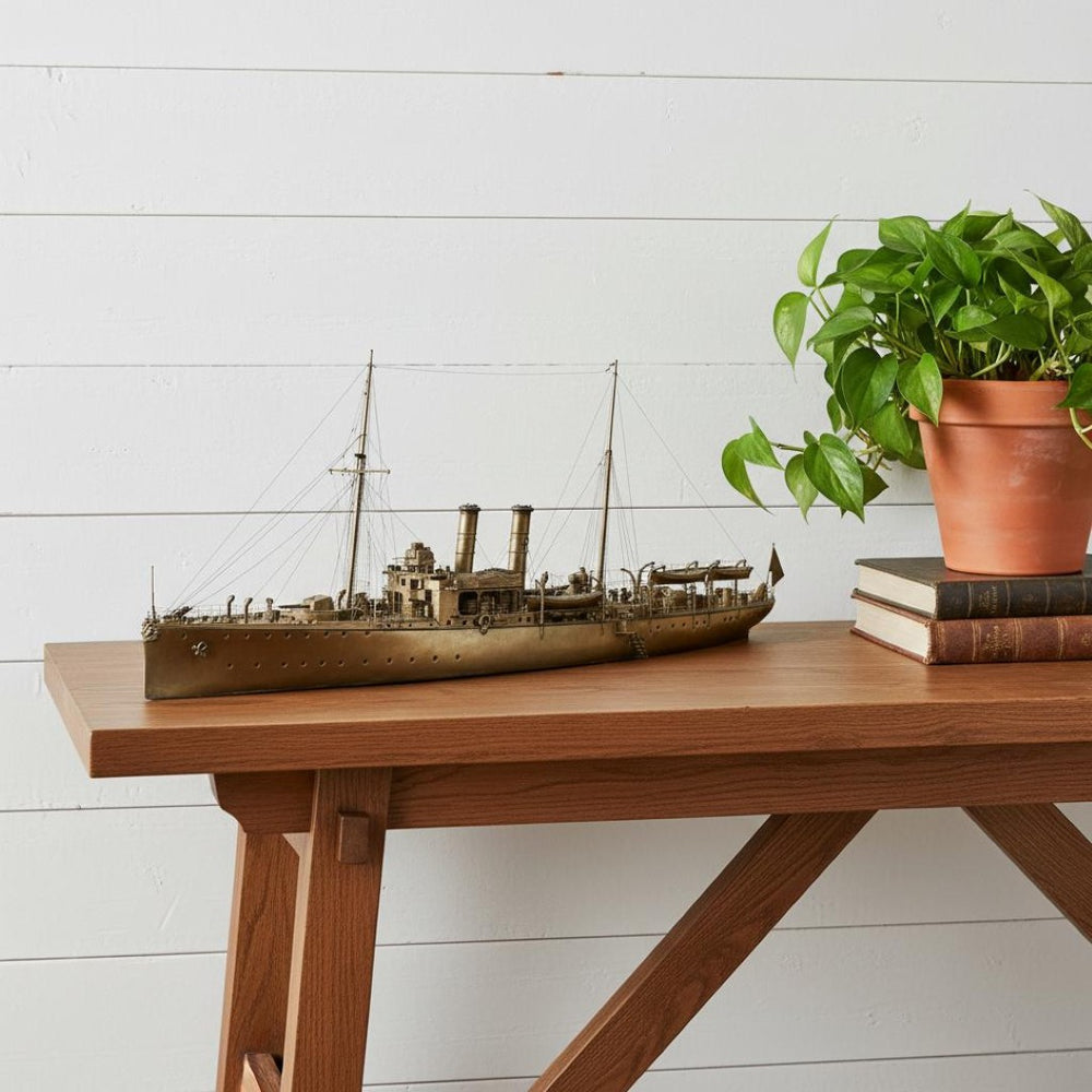 HomeRoots 10" Hand-Painted Wooden Model Boat - Unique Nautical Decor for Home, Gifts & Tabletop Display 624459