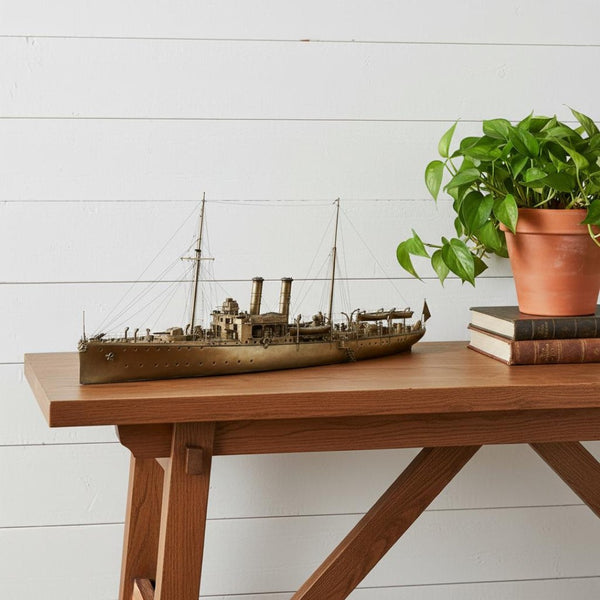 HomeRoots 10" Hand-Painted Wooden Model Boat - Unique Nautical Decor for Home, Gifts & Tabletop Display 624459