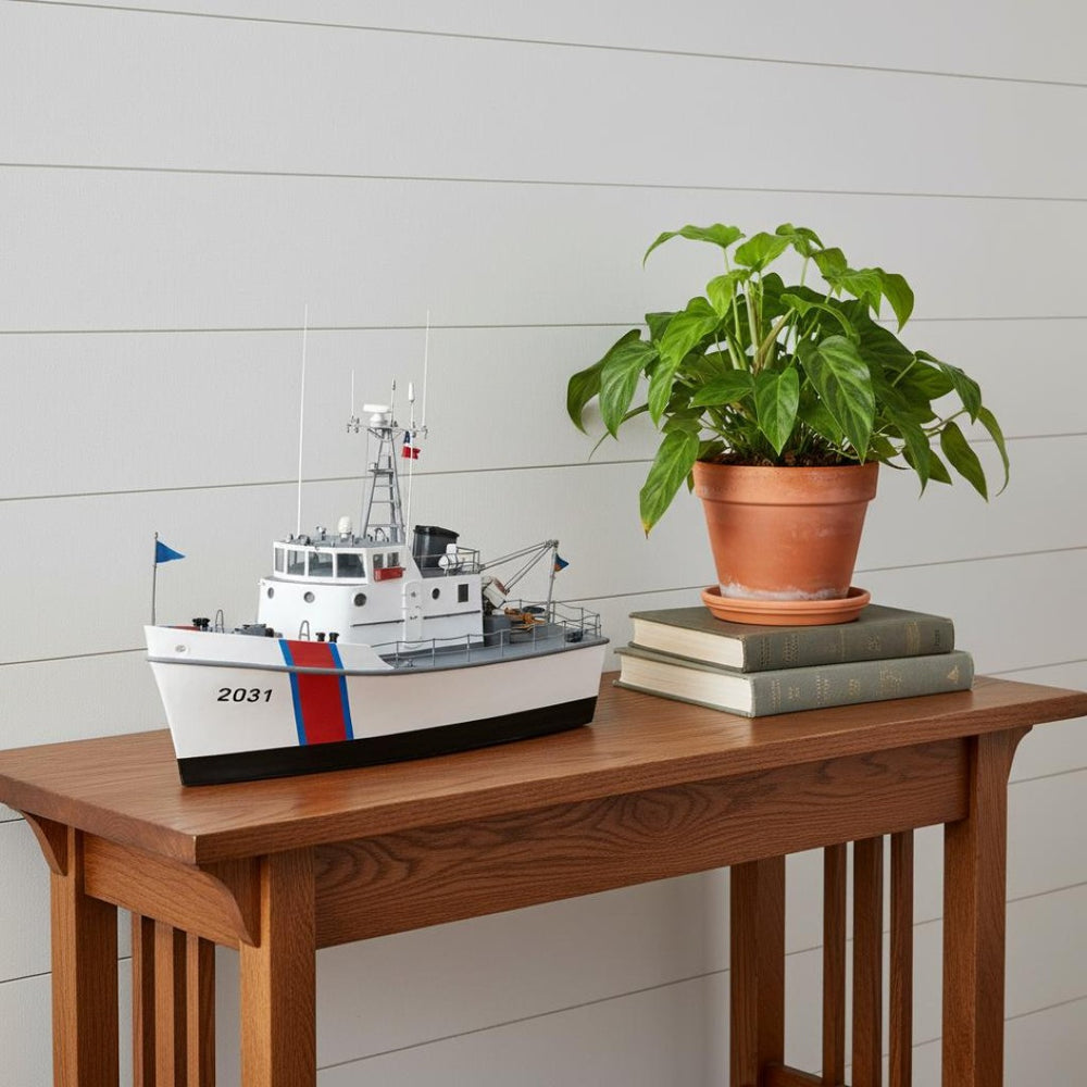 HomeRoots 10" Hand-Painted Vintage Wood Model Boat - Unique Nautical Decor for Coastal, Farmhouse Interiors 624465