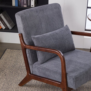 English Elm Mid-Century Upholstered Accent Chair Antique Dark Grey — Ergonomic Solid Wood Frame, Cozy Pillow Seat W2989P295372