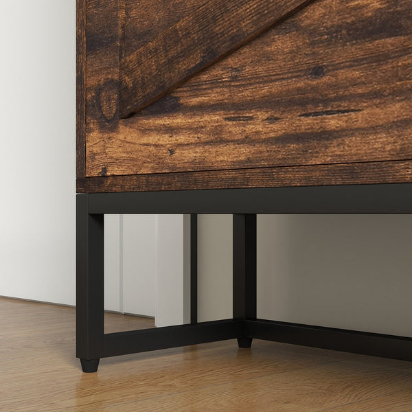 English Elm HOMCOM Rustic Brown Narrow Shoe Cabinet with 2 Flip Doors, Top Drawer & Adjustable Shelves — Slim entryway storage W2225P173977