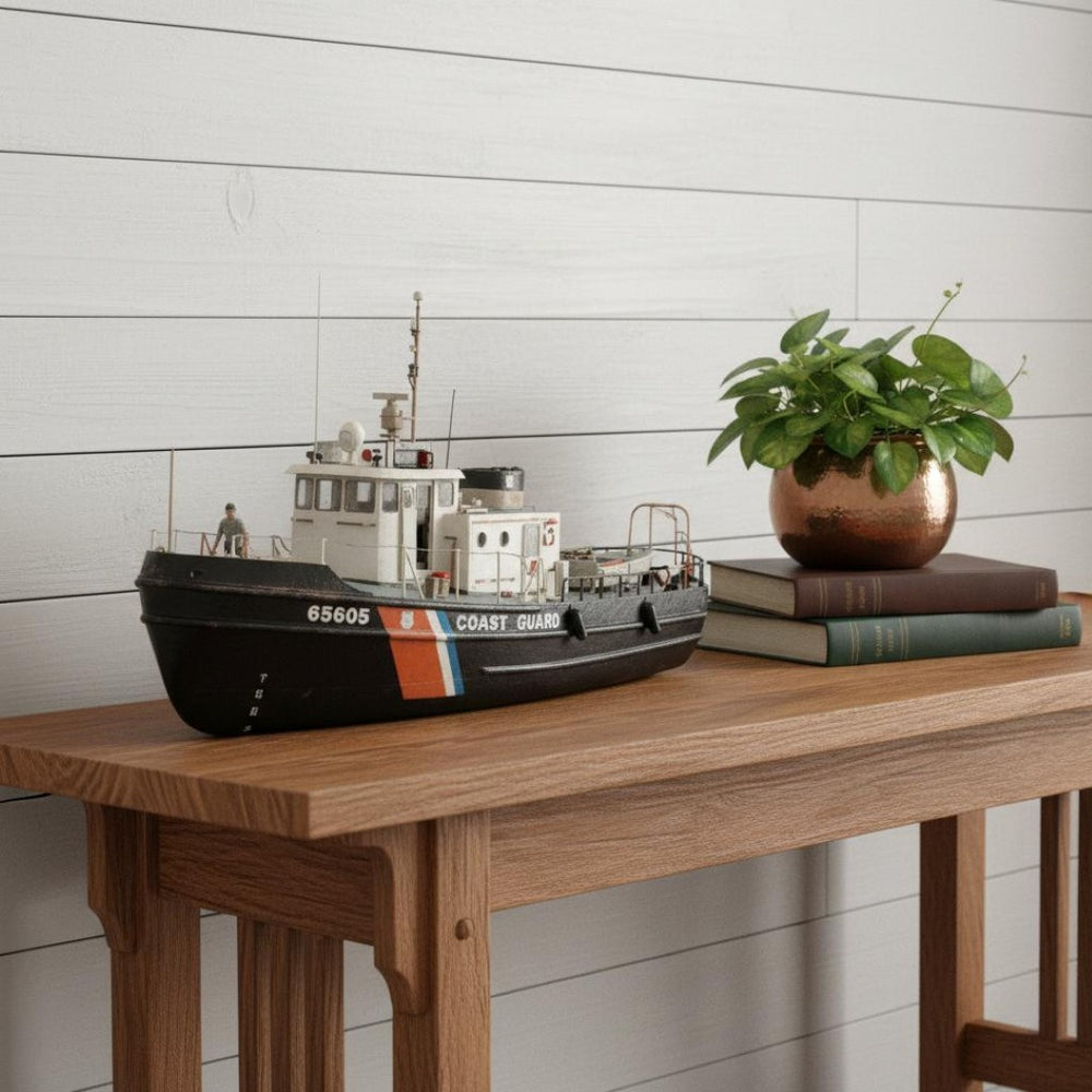 HomeRoots 10" Hand-Painted Unfinished Wood Model Boat – Nautical Home Decor Accent for Vintage Charm & Style 624536
