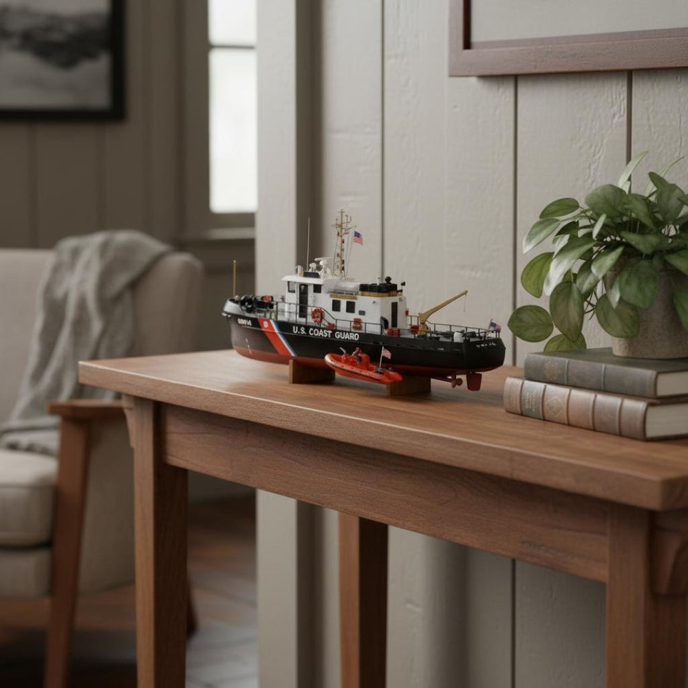 HomeRoots 10" Hand-Painted Vintage Nautical Model Boat – Unique Wood Tabletop Décor for Coastal Charm 624539