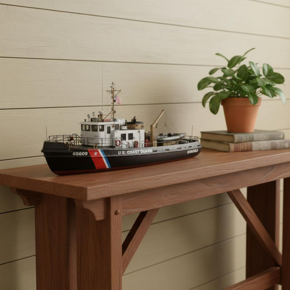 HomeRoots 10" Hand-Painted Wooden Model Boat – Vintage Nautical Decor for Coastal Charm in Any Space 624540