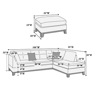 English Elm Chenille Reversible Sectional Sofa with Ottoman — Plush Tufted Chenille, Eucalyptus Frame Comfort Retreat Dark Coffee B016S00008