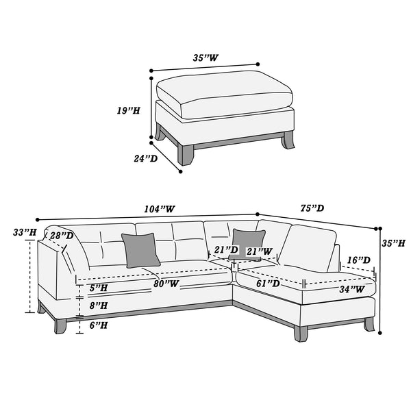 English Elm Chenille Reversible Sectional Sofa with Ottoman — Plush Tufted Chenille, Eucalyptus Frame Comfort Retreat Dark Coffee B016S00008