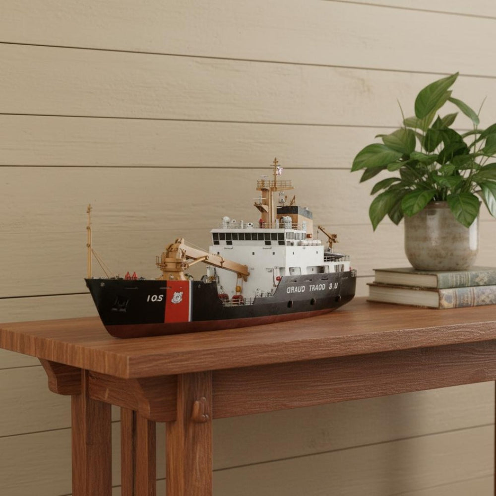 HomeRoots 10" Hand-Painted Wooden Model Boat – Vintage Coastal Décor for Home, Office, or Nautical Spaces 624547