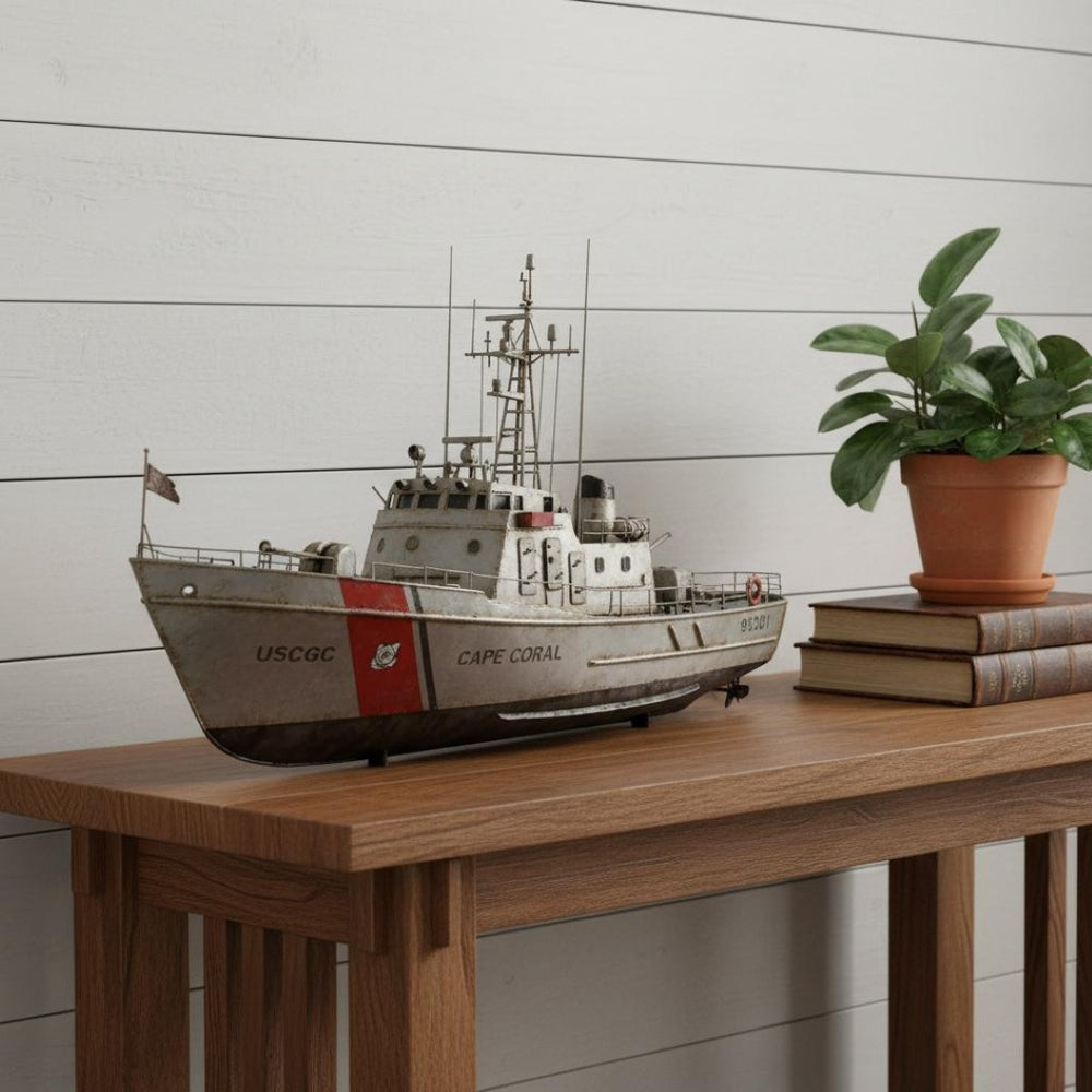 HomeRoots 10" Hand-Painted Vintage Wooden Model Boat - Coastal Decor, Artisanal Accent for Any Room 624564