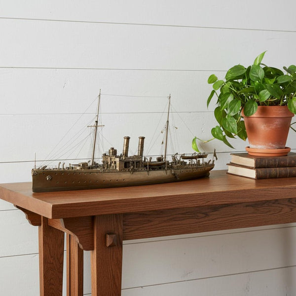 HomeRoots 10" Hand-Painted Unfinished Wood Model Boat – Nautical Decor Perfect for Gifts and Home Accents 624577