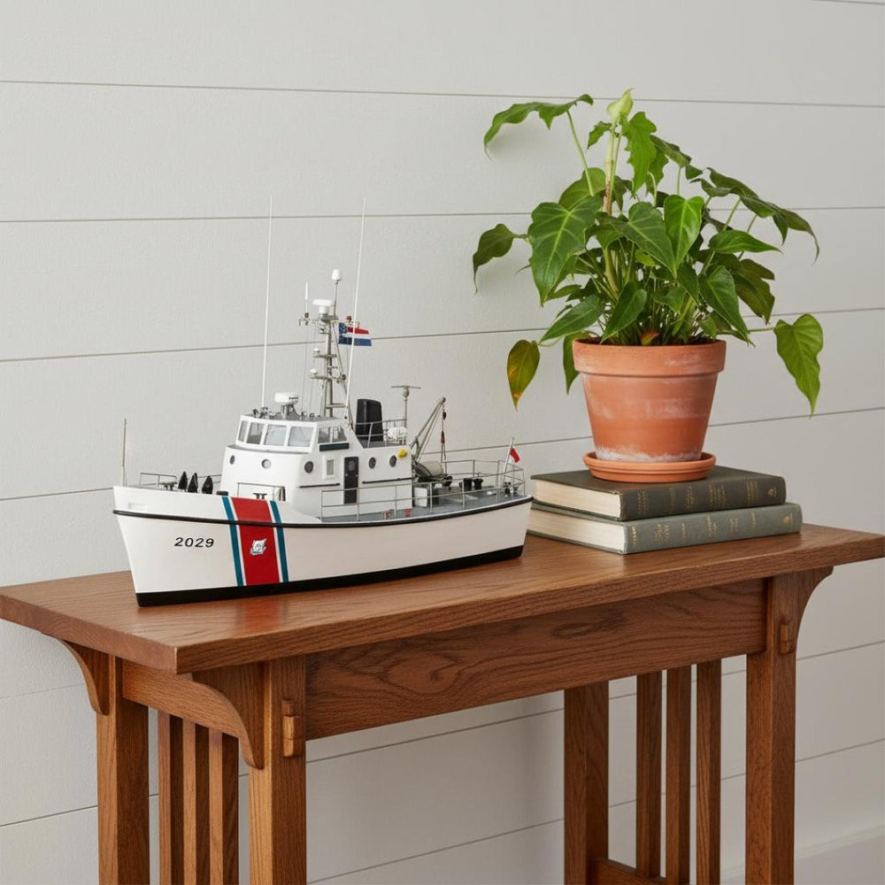 HomeRoots 10" Hand-Painted Wood Model Boat - Artisan Crafted Nautical Decor for Home, Unique Gift Idea 624584
