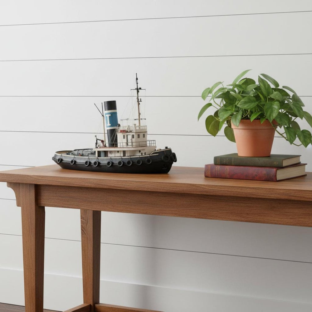 HomeRoots 10" Hand-Painted Unfinished Wood Model Boat - Vintage Nautical Decor for Home Accent & Gifts 624588