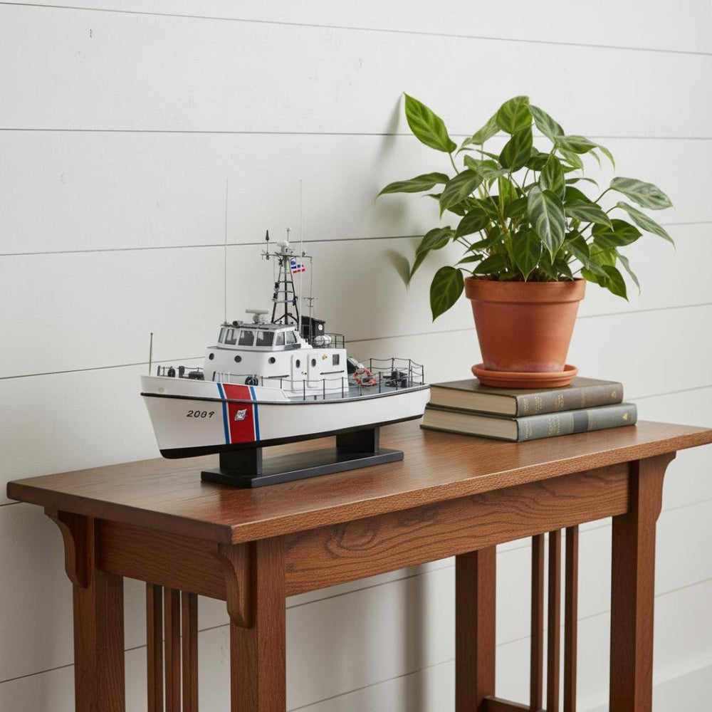 HomeRoots 10" Unfinished Wood Hand-Painted Model Boat - Artisan Crafted, Unique Vintage Decor for Any Space 624591