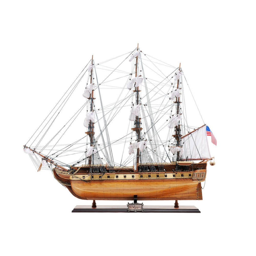HomeRoots 31" Hand-Painted Unfinished Wood Model Boat – Vintage Tabletop Decor & Unique Gift for Any Occasion 624627