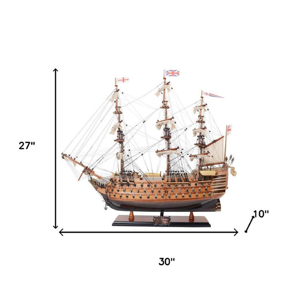 HomeRoots 27" Hand-Painted Unfinished Wood Model Boat – Coastal Charm for Home Décor & Unique Gifts 624630