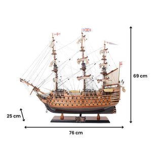 HomeRoots 27" Hand-Painted Unfinished Wood Model Boat – Coastal Charm for Home Décor & Unique Gifts 624630