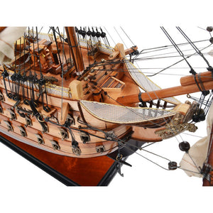 HomeRoots 27" Hand-Painted Unfinished Wood Model Boat – Coastal Charm for Home Décor & Unique Gifts 624630