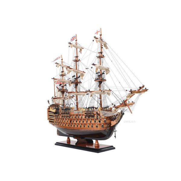 HomeRoots 27" Hand-Painted Unfinished Wood Model Boat – Coastal Charm for Home Décor & Unique Gifts 624630