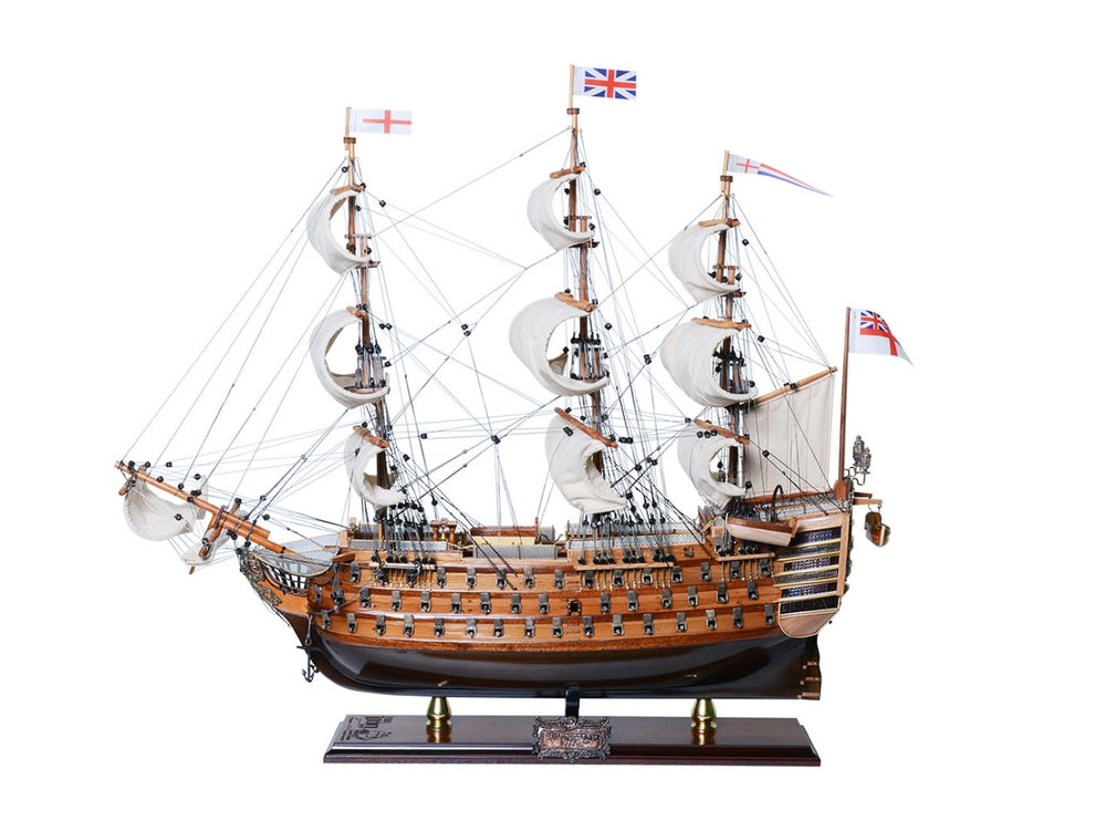 HomeRoots 27" Vintage-Inspired Hand-Painted Wooden Model Boat - Artisan Craftsmanship for Coastal Décor 624631