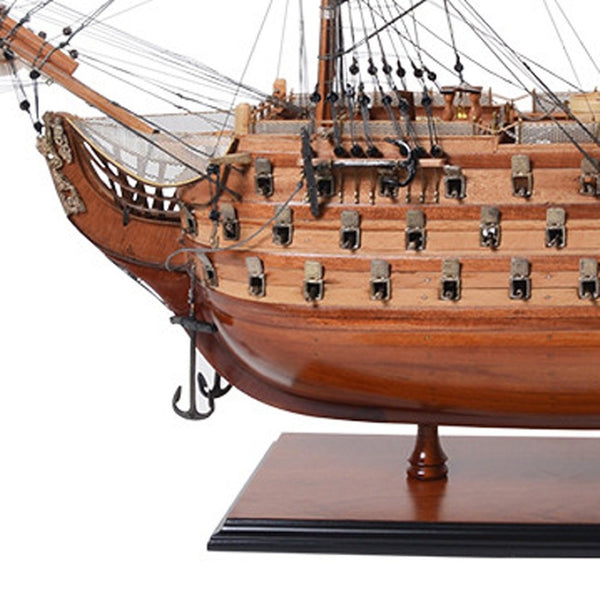 HomeRoots 36" Hand-Painted Unfinished Wood Model Boat - Unique Nautical Centerpiece for Coastal Decor Lovers 624632