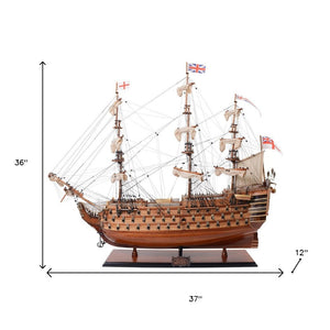 HomeRoots 36" Hand-Painted Unfinished Wood Model Boat - Unique Nautical Centerpiece for Coastal Decor Lovers 624632
