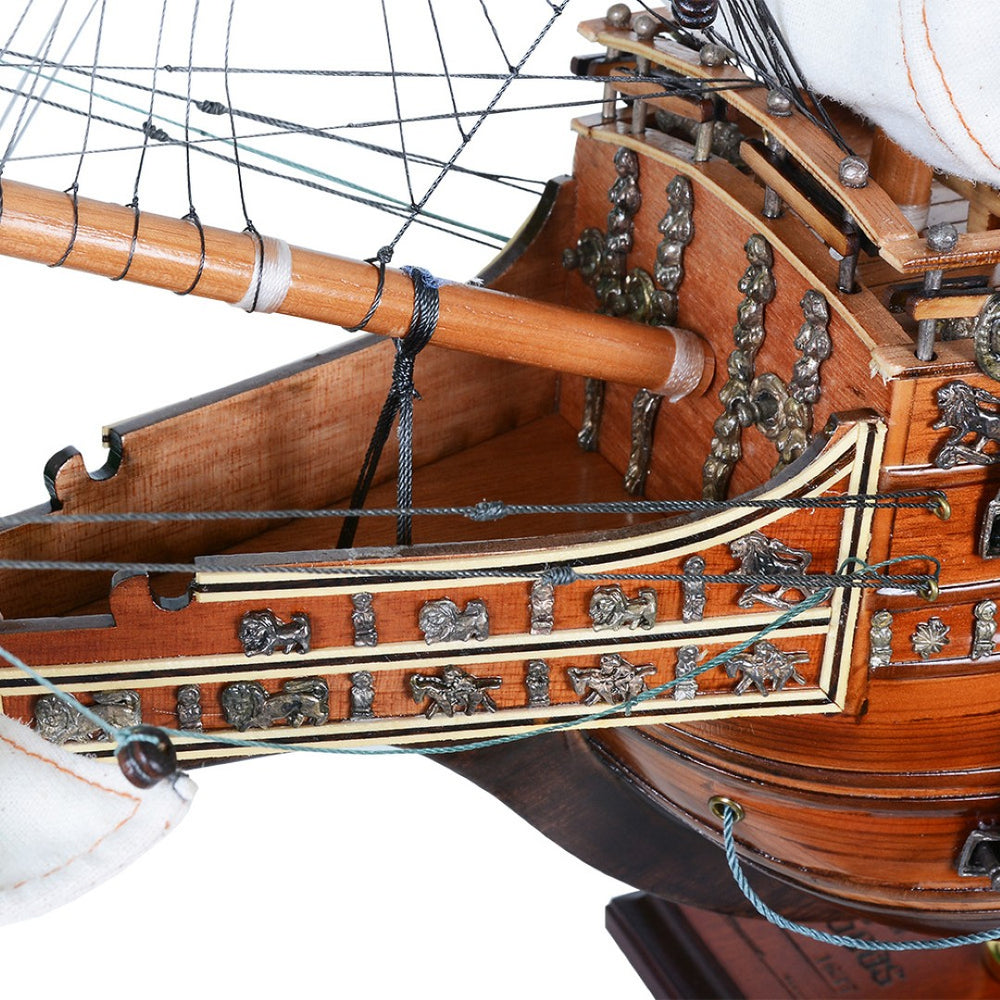 HomeRoots 27" Hand-Painted Unfinished Wood Model Boat - Unique Nautical Décor for Home, Gifts & Tabletop Accent 624633
