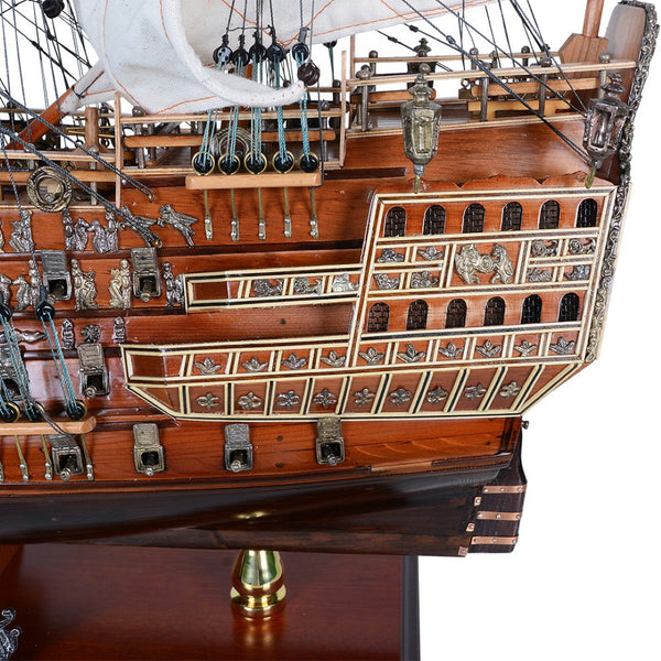 HomeRoots 27" Hand-Painted Unfinished Wood Model Boat - Unique Nautical Décor for Home, Gifts & Tabletop Accent 624633