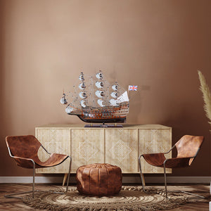 HomeRoots 27" Hand-Painted Unfinished Wood Model Boat - Unique Nautical Décor for Home, Gifts & Tabletop Accent 624633
