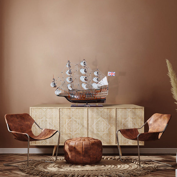 HomeRoots 27" Hand-Painted Unfinished Wood Model Boat - Unique Nautical Décor for Home, Gifts & Tabletop Accent 624633
