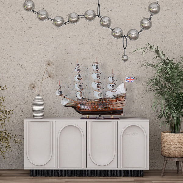 HomeRoots 27" Hand-Painted Unfinished Wood Model Boat - Unique Nautical Décor for Home, Gifts & Tabletop Accent 624633