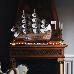 HomeRoots 27" Hand-Painted Unfinished Wood Model Boat - Unique Nautical Décor for Home, Gifts & Tabletop Accent 624633
