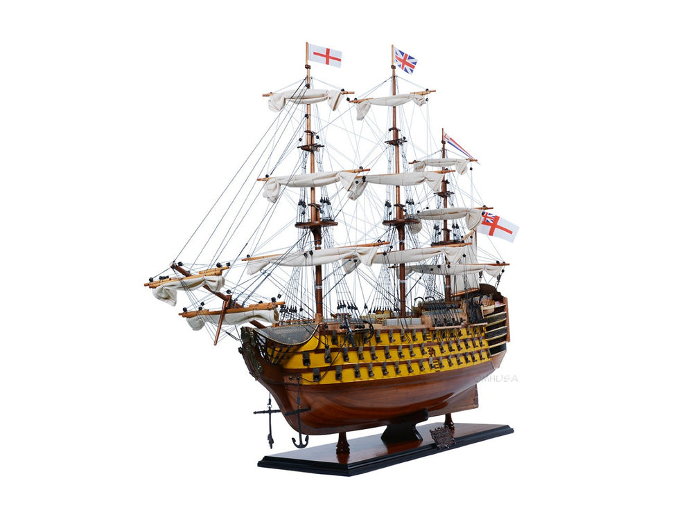 HomeRoots 36" Hand-Painted Unfinished Wood Model Boat - Vintage Nautical Charm for Home Décor & Gifts 624637