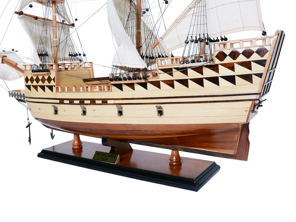 HomeRoots 25" Hand-Painted Unfinished Wood Model Boat – Vintage Nautical Charm for Rustic Home Decor Focal Point 624641