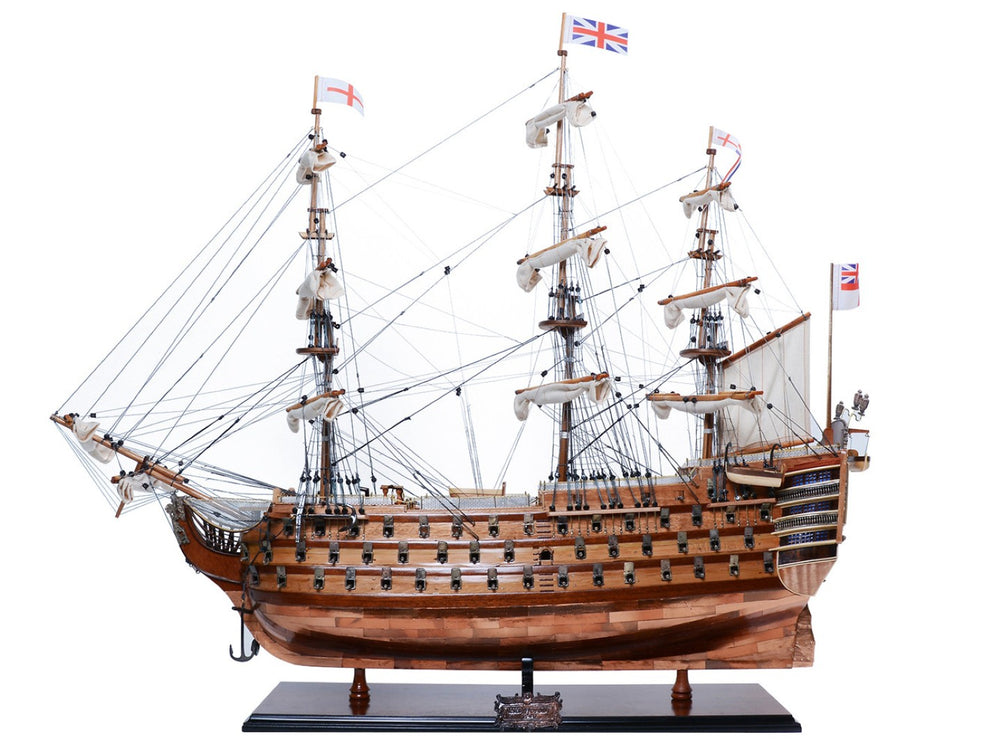 HomeRoots 32" Hand-Painted Wooden Model Boat – Nautical Charm for Home Décor, Vintage Style Centerpiece Ideal Gift 624649