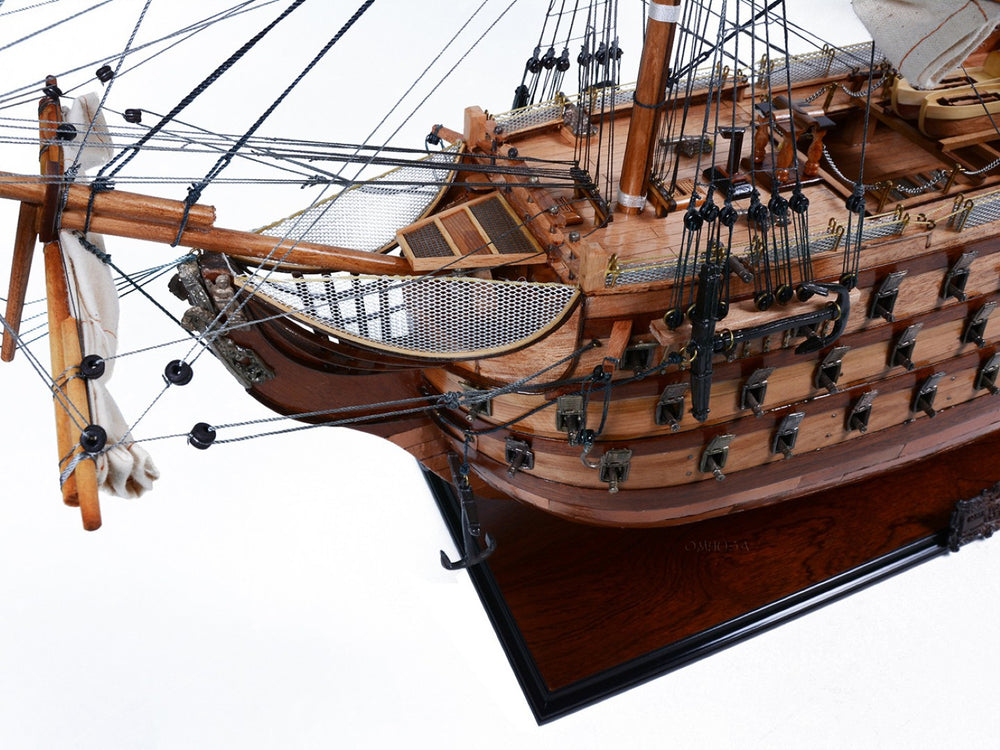 HomeRoots 32" Hand-Painted Wooden Model Boat – Nautical Charm for Home Décor, Vintage Style Centerpiece Ideal Gift 624649