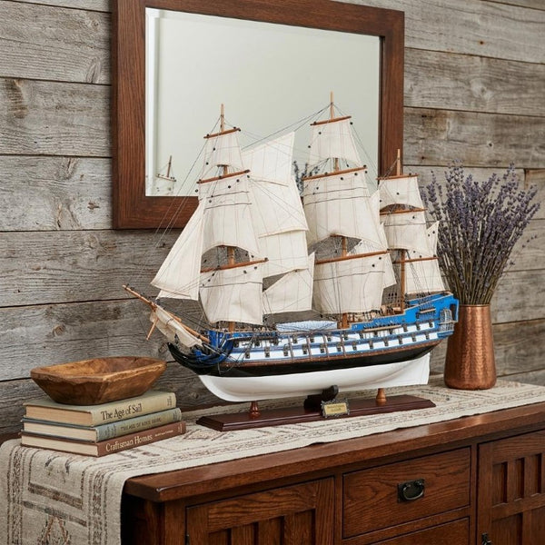 23 Inch Handcrafted Unfinished Wooden Sailboat Sculpture Coastal Nautical Decor Accent