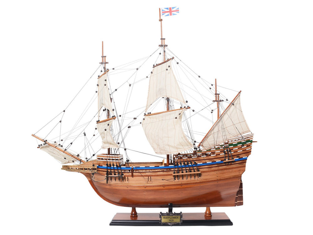 HomeRoots 30" Hand-Painted Unfinished Wood Model Boat – Vintage Nautical Decor for Coastal & Farmhouse Homes 624655