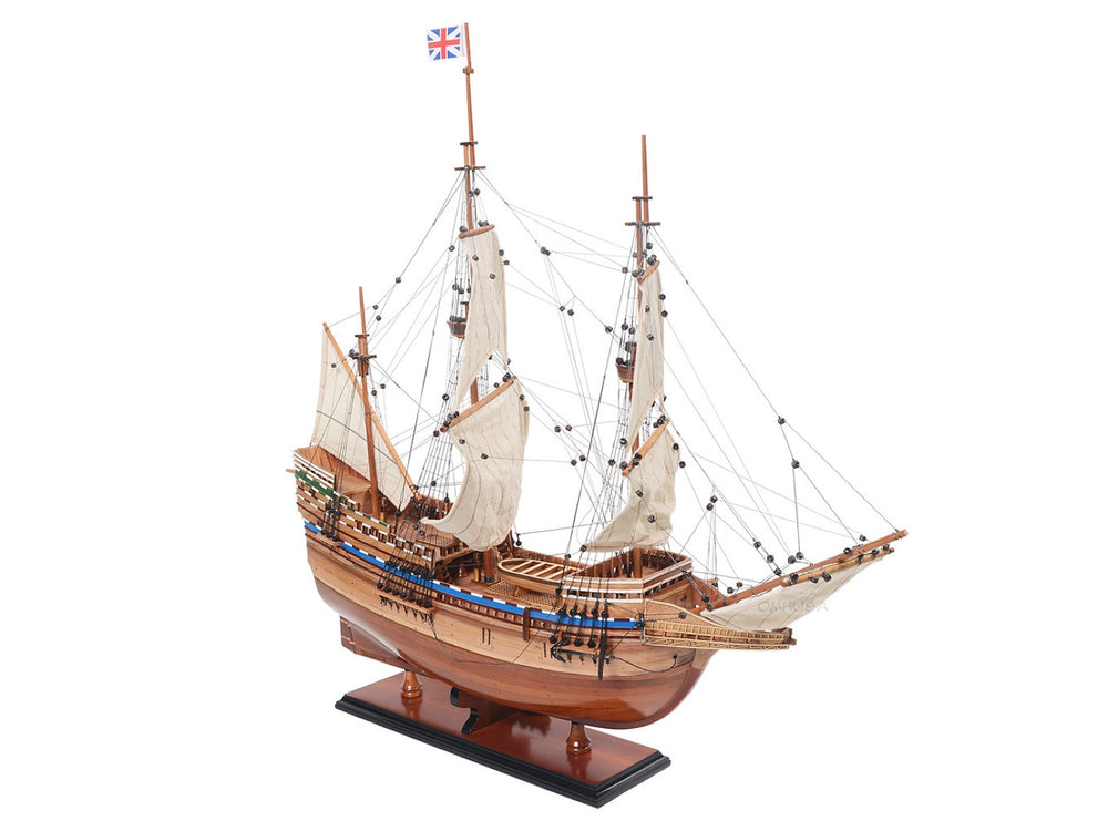 HomeRoots 30" Hand-Painted Unfinished Wood Model Boat – Vintage Nautical Decor for Coastal & Farmhouse Homes 624655
