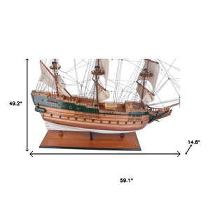 49 Inch Handcrafted Wooden Sailboat Replica Artisan Nautical Decor Accent Piece
