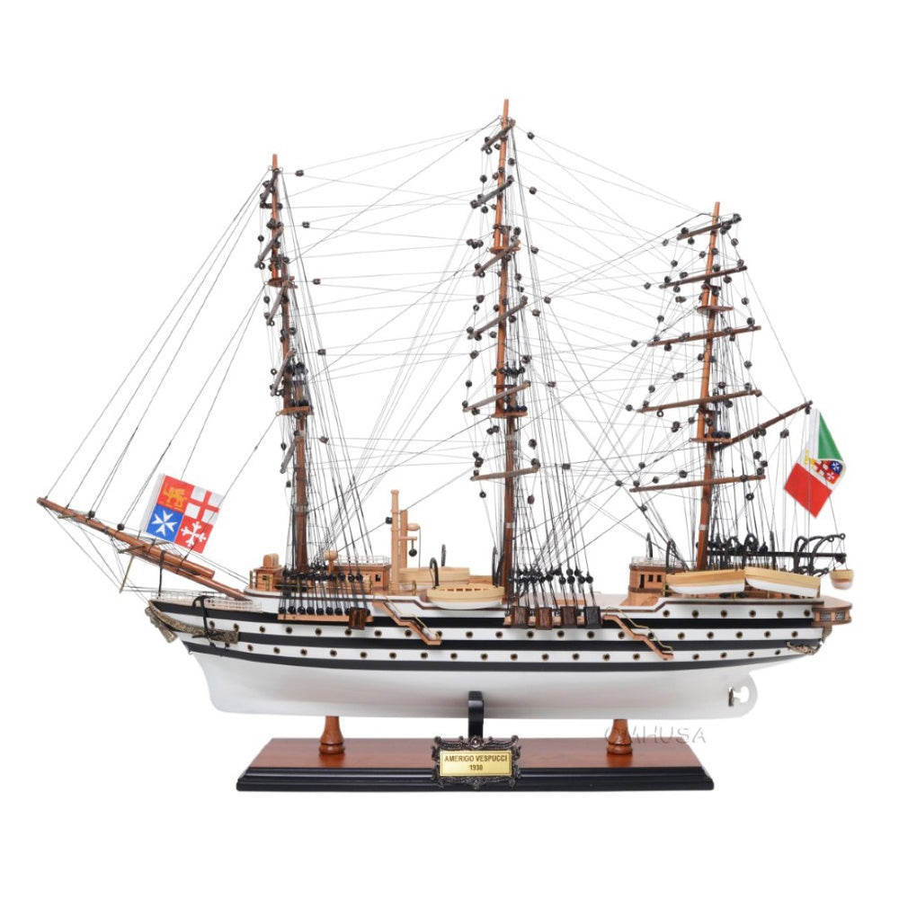 HomeRoots 24" Vintage Nautical Hand-Painted Wood Model Boat – Unique Artisan Decor for Home & Gifting 624660