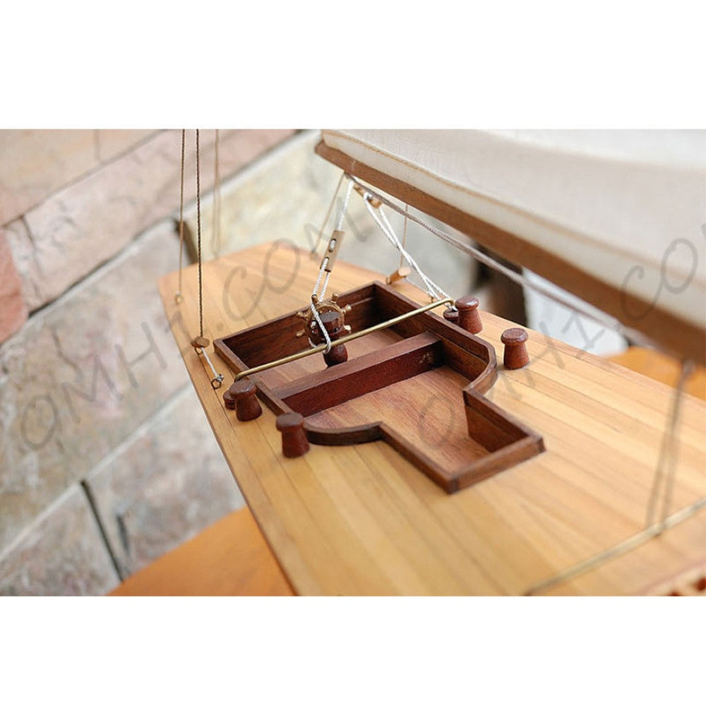 HomeRoots 31" Hand-Painted Vintage Wood Model Boat – Unique Maritime Décor for Home, Office, or Gift Giving 624663