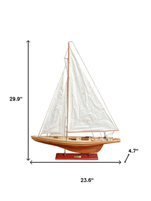 HomeRoots 30" Hand-Painted Unfinished Wood Model Boat – Rustic Nautical Decor for Home, Gift & Centerpiece 624666