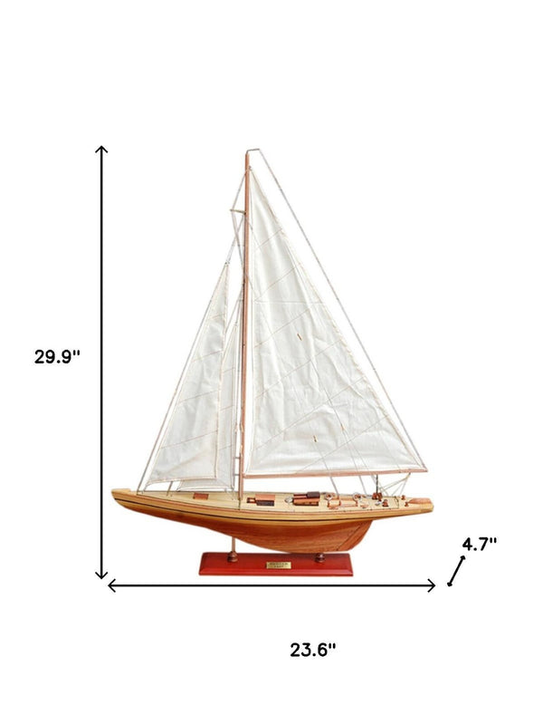 HomeRoots 30" Hand-Painted Unfinished Wood Model Boat – Rustic Nautical Decor for Home, Gift & Centerpiece 624666